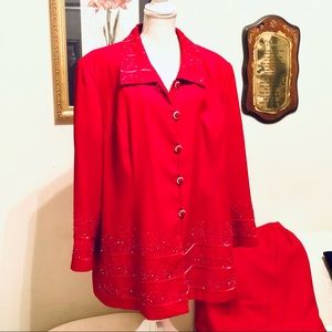 Stella Louise for KB Woman’s Red (2) Piece Suite with skirt and rhinestones